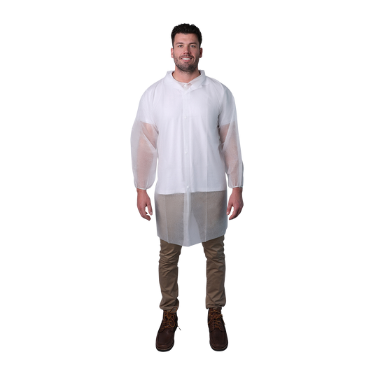 (30/Case) VGuard® 28gsm White Lightweight Polypropylene Lab Coat w/ Elastic Wrists