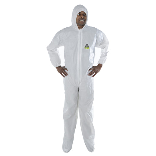 (25/Case) Defender Coveralls | Similar to Tyvek | 60 gram, Hood, Boots, Zipper, Elastic Wrists, Ankles & Waist