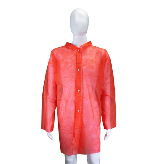 (30/Case) Novus Red Polypropylene Disposable Lab Coat w/ Open Wrists