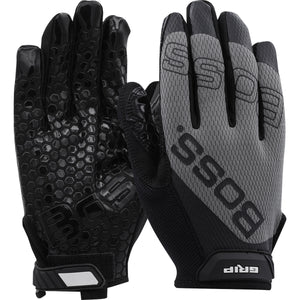 (12 Pairs) Boss® Synthetic Microfiber Palm Glove with Silicone Grip and Mesh Fabric Back