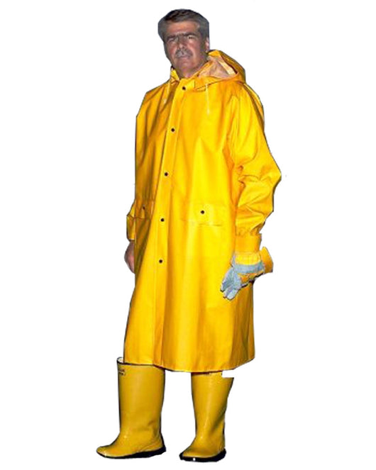 48 Inch Long Knee Length Yellow Raincoat with Hood