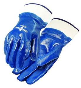 (12 Pairs/Case) Blue Steel™ Nitrile Fully Coated Smooth Finish Safety Cuff Work Gloves