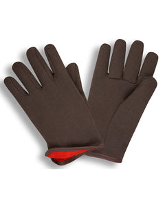 Extra Heavy Brown Polyester/Cotton Jersey Winter Gloves with Red Fleece Lining