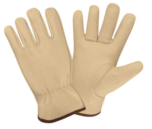 Standard Grain Cowhide Driver Gloves, Unlined, Shirred Elastic Back, Keystone Thumb