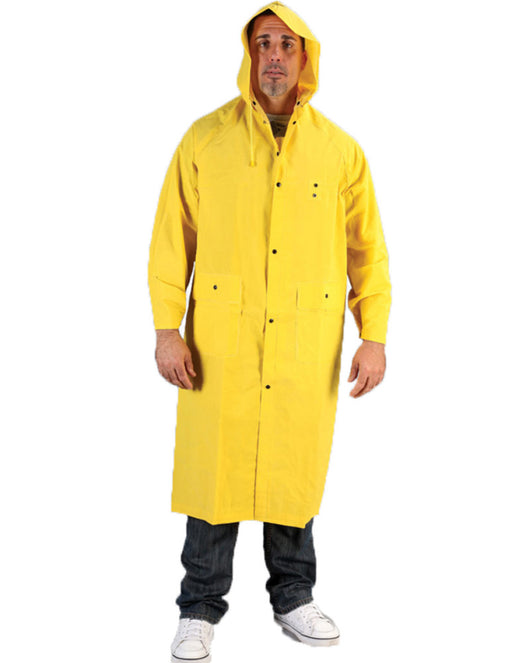 48 Inch Long Knee Length Yellow Raincoat with Hood