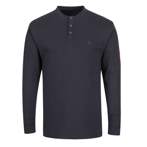 Portwest Bizflame Navy Flame Resistant Antistatic Henley Long Sleeve Shirt