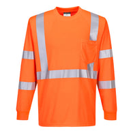 Class 3 Portwest Hi-Vis Long Sleeve Ribbed Cuff Orange T-Shirt