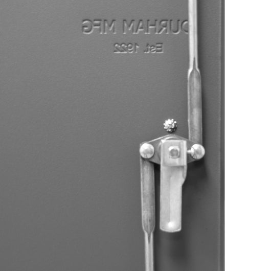 Durham Cabinet, 16 Gauge, 36 x 24 x 72, 126 Yellow Bins, Flush Doors with Louvered Panel, Lockable, Chrome Handle with Keys, Gray