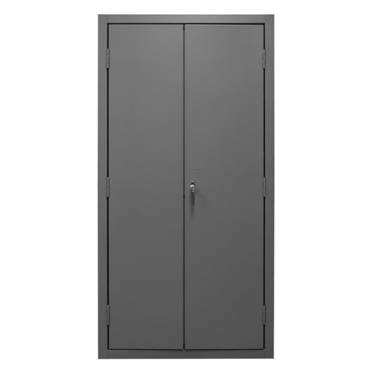 Durham Cabinet, 16 Gauge, 36 x 24 x 72, 126 Yellow Bins, Flush Doors with Louvered Panel, Lockable, Chrome Handle with Keys, Gray