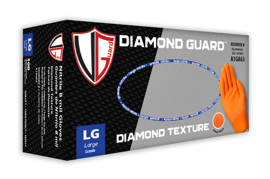 VGuard® Orange Diamond Textured Nitrile Gloves (8 mil) | Industrial Grade | Case of 1000