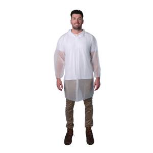 (30/Case) VGuard® 28gsm White Lightweight Polypropylene Lab Coat w/ Elastic Wrists