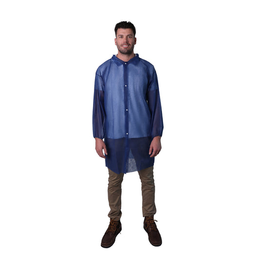(30/Case) VGuard® 28gsm Blue Lightweight Polypropylene Lab Coat w/ Elastic Wrists