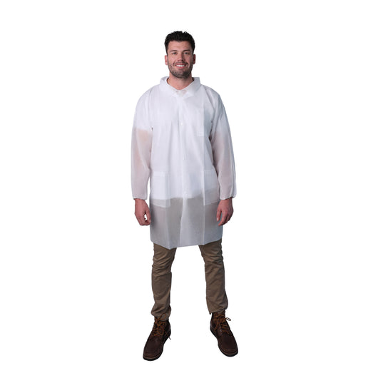 (30/Case) VGuard® 40gsm White Polypropylene Lab Coat w/ 3 Pockets
