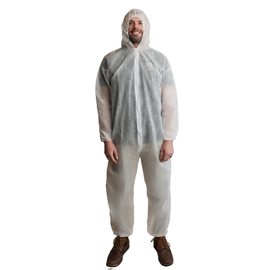 (25/Case) VGuard® 28gsm White Polypropylene Coverall - Hood, Elastic Wrists & Ankles