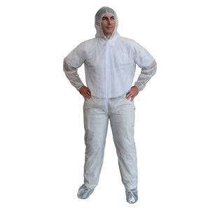 (25/Case) White Standard Weight Disposable Coveralls With Hood & Booties