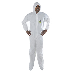 (25/Case) Defender Coveralls | Similar to Tyvek | 60 gram, Hood, Boots,  Zipper, Elastic Wrists, Ankles & Waist