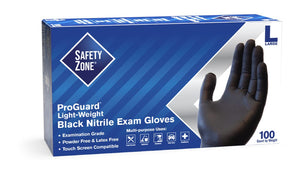 (120 Case/Full Pallet) ProGuard Black Nitrile Gloves (3.9 mil) | Exam Grade | Case of 1000