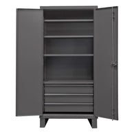 Durham Extra Heavy Duty Cabinet, 12 Gauge, 36 x 24 x 78, 4 Adjustable Shelves, Recessed Doors, 3 Drawers, Cast Iron Pad-lockable Handle, Gray