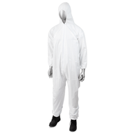 (25/Case) AmbiShield White Polypropylene Disposable Coveralls, Zipper Front, Attached Hood, Elastic Wrists & Ankles