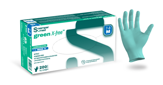 (30 Case/Full Pallet) Sempermed® Green X-free™ Green Nitrile Gloves (4 mil) | Exam Grade | 2000 gloves
