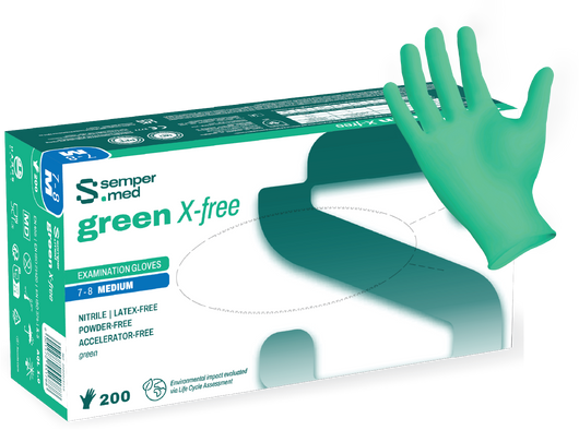 (30 Case/Full Pallet) Sempermed® Green X-free™ Green Nitrile Gloves (4 mil) | Exam Grade | 2000 gloves
