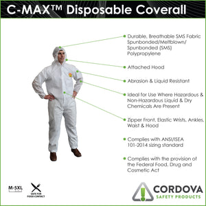 (25/Case) C-MAX Heavyweight SMS Coveralls | 55 gram, Hood, Zipper, Elastic Wrists, Ankles & Waist