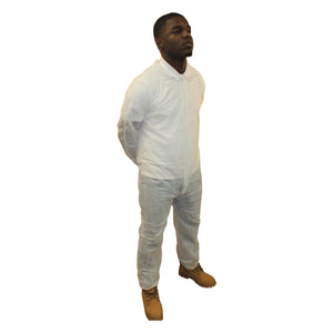 (25/Case) Polylite White Disposable Standard Weight Coveralls with Open Wrists & Ankles
