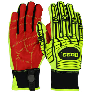 (6 Pairs) Boss® Red PVC Grip Palm Glove with Spandex Back - TPR Impact Protection