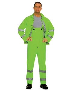 .35MM Hi Vis Lime Green 3 Piece Rain Suit Reflective Safety Stripes
