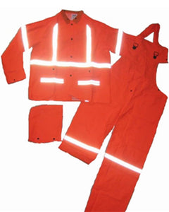 14 Mil (.35MM) Hi Vis Orange 3 Piece Rain Suit with Reflective Stripes
