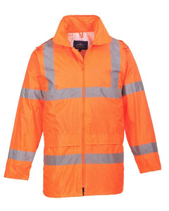 Class 3 ANSI/ISEA 107 Hi-Viz Orange Rain Coat with Attached Hood