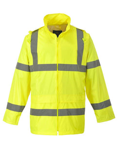 Class 3 ANSI/ISEA 107 Hi-Viz Yellow Rain Coat with Attached Hood