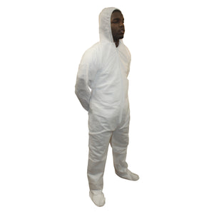 (25/Case) Disposable Coveralls Zip Front w/ Hood, Boots, Elastic Wrists