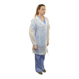 (30/Case) Disposable White Lab Coats, No Pockets, Elastic Wrists