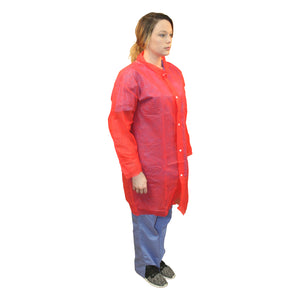 (30/Case) PolyLite Disposable Red Lab Coats No Pockets