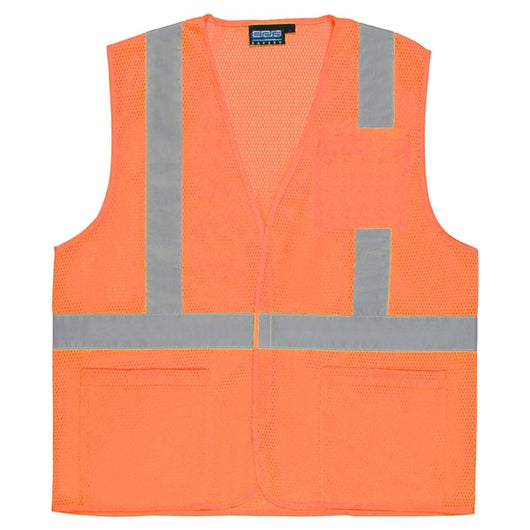 Class 2 Hi Viz Orange Mesh Safety Vests w/Pockets