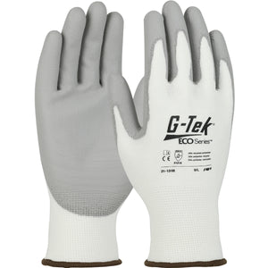 (Dozen) G-Tek® ECO Series™ Seamless Knit Recycled Yarn / Spandex Blended Glove with Polyurethane Coated Flat Grip on Palm & Fingers - 13 Gauge