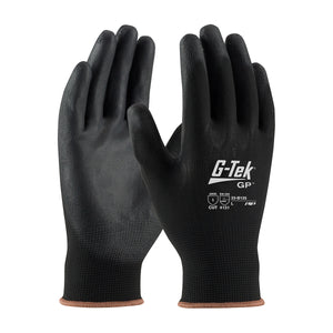 (Dozen) G-Tek® Seamless Knit Nylon Blend Glove with Polyurethane Coated Flat Grip on Palm & Fingers - 13 Gauge (Black)