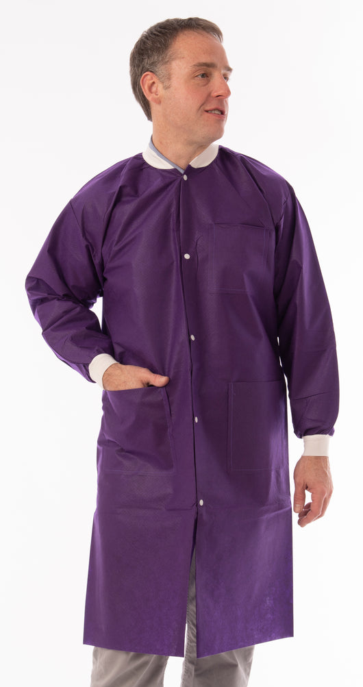 Knee Length Disposable Lab Coats with Snap Front