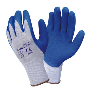 COR-GRIP 10-Gauge Glove | Gray Poly/Cotton Shell | Blue Latex Palm | 12 Pairs