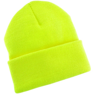 (12/Case) Hi-Vis Safety Neon Yellow Knit Beanie Cap Knit Hat