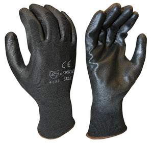 (12 pairs) Lightweight Polyurethane Black Palm Coated Gloves w/ Black Polyester Shell