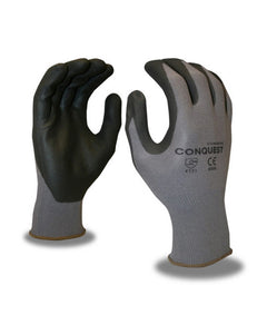 (12 pairs) Conquest™ Black Foam Nitrile Palm Coated Gloves w/ Gray Nylon Shell