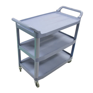 Large Light Blue Bussing Cart w/ Three Shelves and Wheels