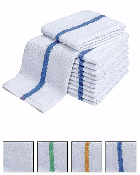 GOLD TEXTILES 60 PC New Cotton Blend White Restaurant Bar Mops Kitchen  Towels 28oz (5 Dozen) (60, Blue Stripe)