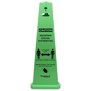 (3/Case) TriVu® 3 Sided Safety Sign, Social Distancing with Mask, Fluorescent Green