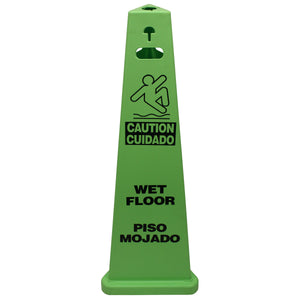 (3/Case) TriVu® 3 Sided Safety Sign, WET FLOOR, English/Spanish, Fluorescent Green