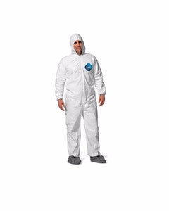 (25/Case) Dupont TYVEK Protective Coveralls Attached Hood & Tyvek FC Friction Boots & Elastic Wrists