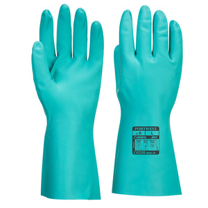 (12 pairs) Portwest Nitrosafe Nitrile Chemical Gauntlet 15 Mil Flock Lined Glove