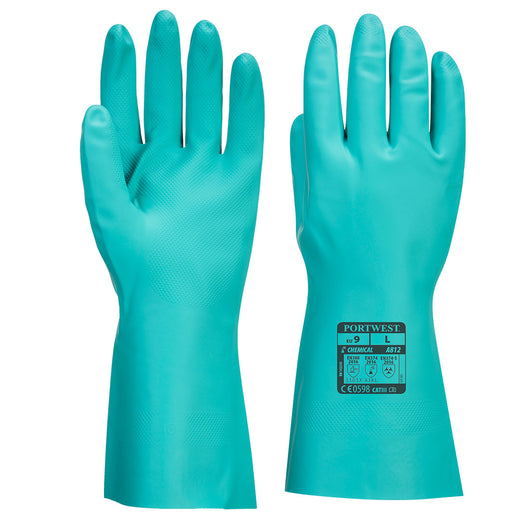 (12 pairs) Portwest Nitrosafe Nitrile Chemical Gauntlet 15 Mil Flock Lined Glove